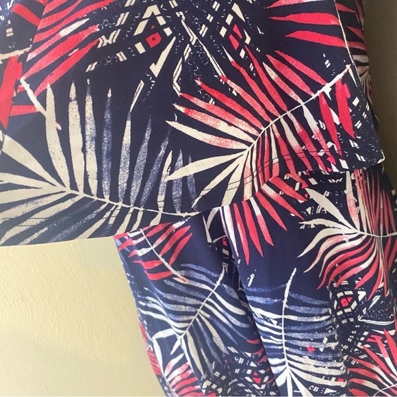 Women Express Red White Navy Palm Print/Tropical Summer Mini Dress Sz M - Picture 10 of 15
